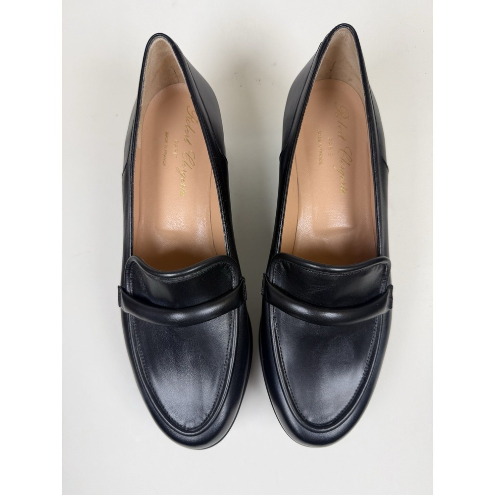 NIB Robert Clergerie Paris Platform Penny Loafers Black Leather Block Heel 38